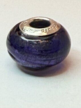 Fiora Italy 925 Sterling Silver Purple Murano Glass Charm Bead